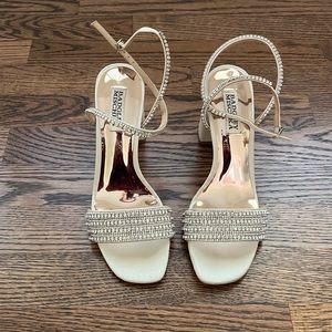 Badgley Mischka cocktail dress shoe. Color ivory. Additional rhinestones incld.